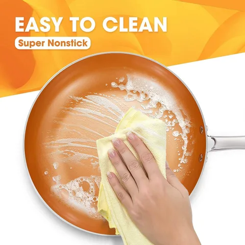 Vista 4 de MICHELANGELO Sartén de 8 pulgadas + cacerola de 2 cuartos de galón con tapa, sartén antiadherente de cerámica con tapa y olla y sartén de cobre