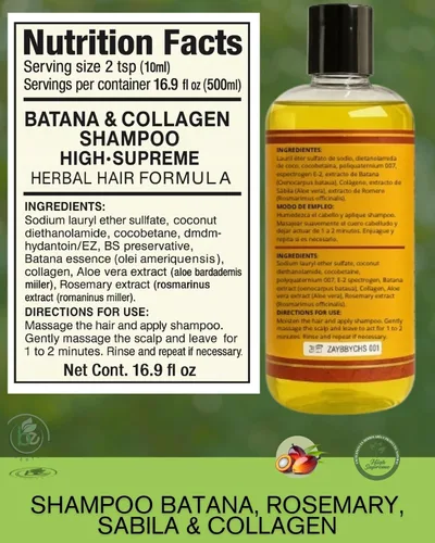 Vista 4 de Champú de aceite Batana con colágeno, romero y aloe vera, nutritivo e hidratante, 16.9 onzas líquidas, sin sal, sin parabenos, para cabello seco