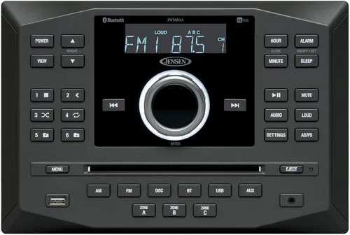 Jensen JWM62A AMFMDVDCDUSBAUXEstéreo de montaje en pared listo para aplicaciones con control de aplicaciones, zonas de 3 altavoces8 salidas de