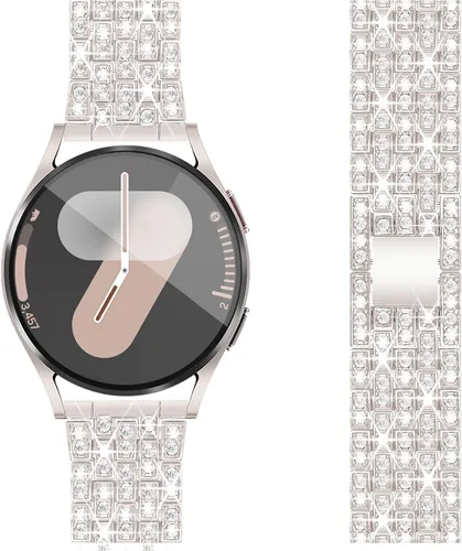 Vista 7 de Correa de diamantes compatible con Samsung Galaxy Watch 4 y 5, correa de 1.575 pulgadas con protector de pantalla, 0.787 pulgadas de liberación Oro