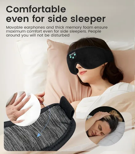 Vista 3 de Máscara de sueño Bluetooth, máscara de dormir con auriculares Bluetooth, auriculares para dormir de lado, viajes, yoga, accesorios tecnológicos