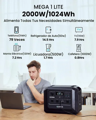 Vista 2 de OUPES Mega 1 Lite - Estación de energía portátil de 1024 Wh 2000 W