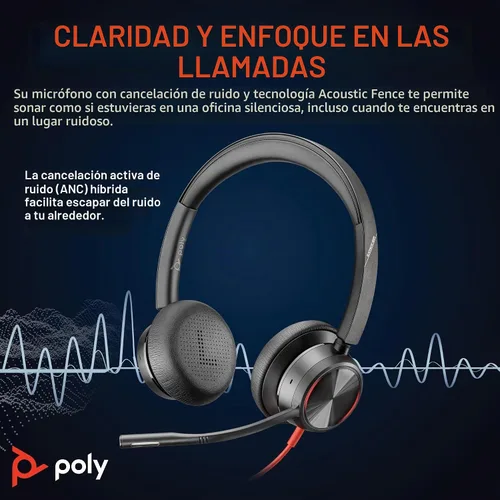 Vista 4 de Plantronics Poly Blackwire 8225 - Auriculares con cable con micrófono Boom de doble oreja (estéreo) para computadora, USB-A para conectarse a tu
