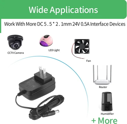 Vista 5 de Paquete de 2 adaptadores de fuente de alimentación de CA a CC 24V 1A, enchufe de 0.217 in x 0.083 in con certificación UL FCC