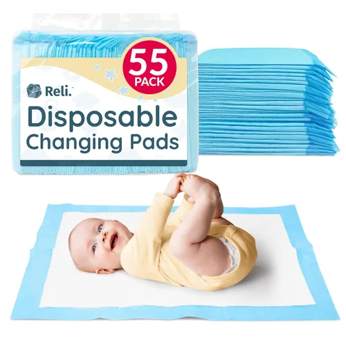 Reli. Cambiadores desechables para bebé (paquete de 55) | Cambiadores de pañales desechables, 13 x 18 pulgadas | Forros superabsorbentes, a prueba