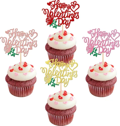 Vista 13 de 24 piezas de decoración para cupcakes con purpurina de dulce amor corazón Be Mine San Valentín para el día de San Valentín, fiesta de cumpleaños