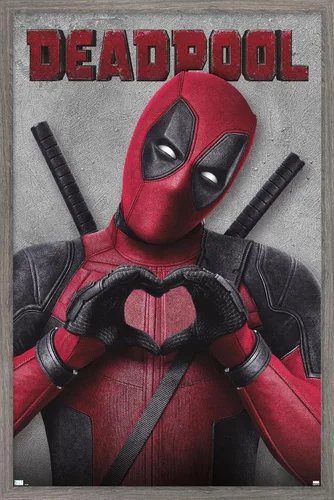 Marvel Deadpool Legacy - Póster de pared de corazón, 22.4 pulgadas de largo x 14.7 pulgadas de ancho, versión enmarcada de madera de granero