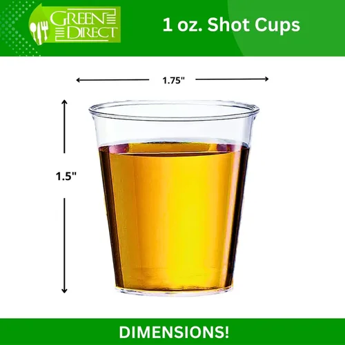 Vista 2 de Green Direct Vasos de chupito de plástico desechables de 1 onza, paquete de 100, pequeños vasos de plástico para vodka, whisky, tequila, vino