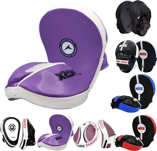 Vista 9 de MRX Gel Tech - Gancho de boxeo y almohadillas de Jab MMA Focus Guantes de entrenamiento Thai Kick Strike Shield Curvo Negro/Blanco