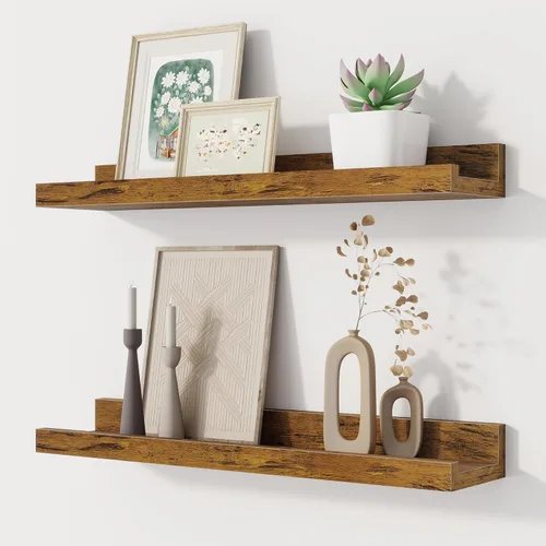 Vista 35 de Fun Memories Floating Picture Ledge Shelves, Wall Mounted Wood Storage Shelf for Bedroom, Living Room, Bathroom, Kitchen, Nursery, Display Picture