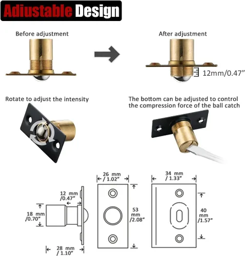 Vista 2 de JQK Accesorios de captura de bola para puerta de armario, cierre de acero inoxidable ajustable con placa de golpeo, acabado negro, paquete de 2