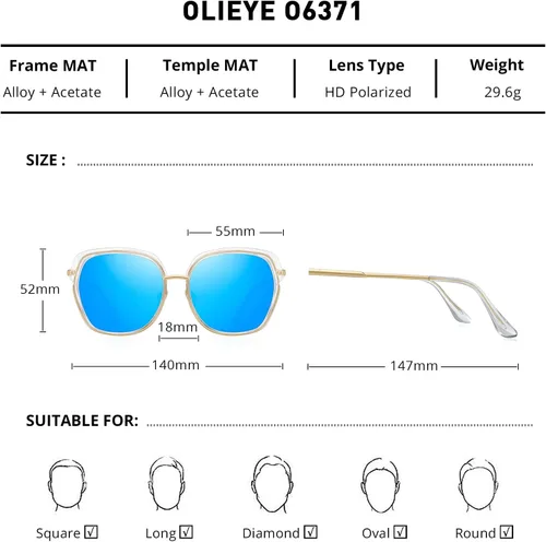 Vista 2 de Gafas de sol polarizadas vintage con marco de escudo para mujer con caja de regalo O6371