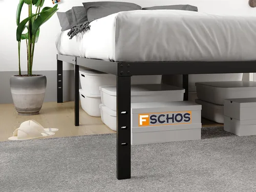 Vista 5 de FSCHOS Base de cama tamaño King, plataforma de metal de 18 pulgadas, soporte de listones de acero reforzado, base de colchón resistente, no necesita