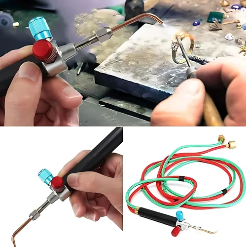 Vista 7 de Linterna de soldadura con 5 puntas para cilindros y mangueras de oxígeno, mini soplete de gas portátil para reparación de joyas, mini soplete