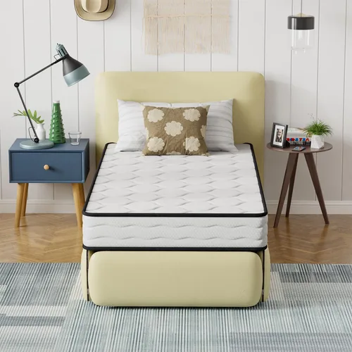 Vista 14 de PayLessHere Colchón individual de 6 pulgadas Colchón híbrido de firmeza media Blanco con espuma de alta densidad y funda transpirable Diseño