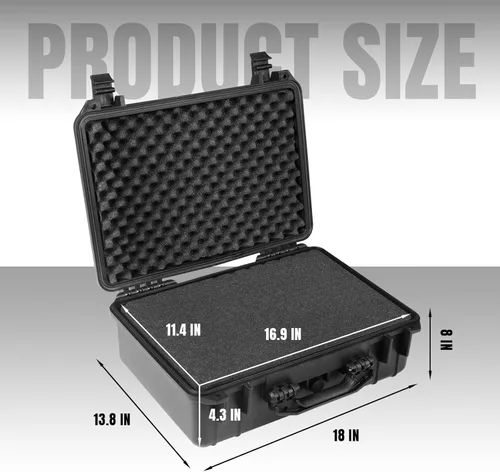 Vista 4 de Jack Boss Funda rígida de 18 x 13.8 x 8 pulgadas, funda protectora portátil impermeable para cámara con espuma personalizable, compatible con Negro