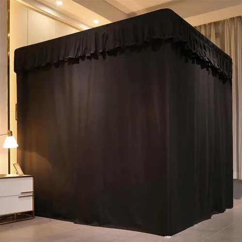 Vista 3 de VETHIN Cortinas de techo elástico estilo princesa con cuatro postes de esquina, acogedora y transpirable, mosquitera para decoración de dormitorio