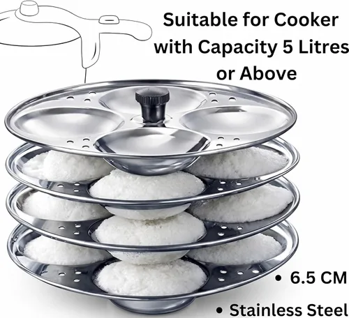 Vista 3 de Stainless Steel Idli Stand 4 Tier Silver Idli Maker Rack for Soft Idlis Durable Steamer Accessory for Pressure Cooker and Electric Cooker Indian