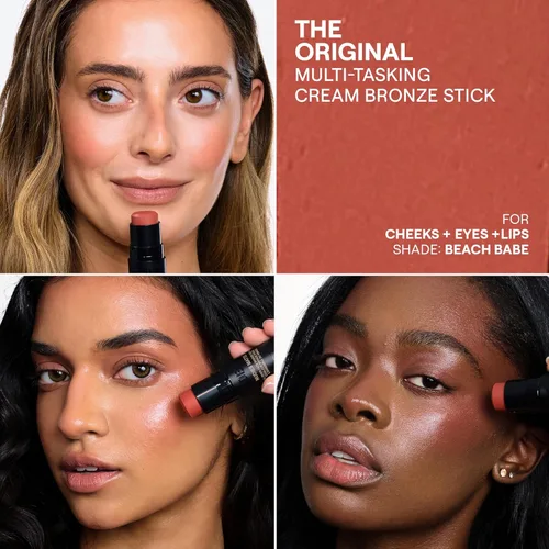 Vista 2 de Nudestix Nudies Bronze All Over Matte Bronzing Stick – 3-in-1 Cream Bronzer for Cheeks, Eyes & Lips with Built-In Brush Natural Contour & Sunkissed