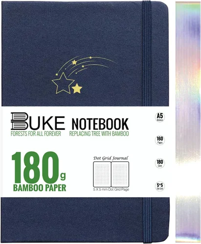 Vista 12 de BUKE Cuaderno punteado, papel de bambú blanco de 180G, cuadrícula de 5 * 5 mm, 160 páginas, cuaderno de cuadrícula punteada A5 BUJO, bordes