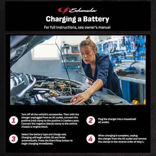 Vista 5 de Schumacher Electric Car Battery Charger and Maintainer SC1280 4-in-1, 15 Amp, Fully Automatic for 6v and12v Automobile Batteries - Ideal for