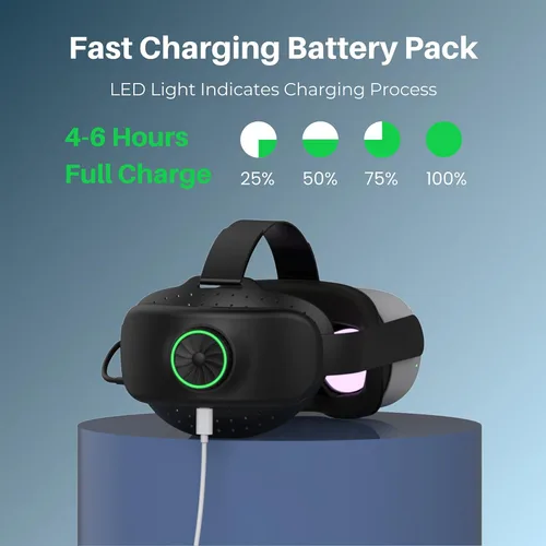 Vista 4 de BUSQUEDA Elite Strap with Battery for Oculus Quest 2, 8000mAh Extend 7hrs Playtime,Fast Charging VR Power,Counter Balance&Adjustable Head Strap for