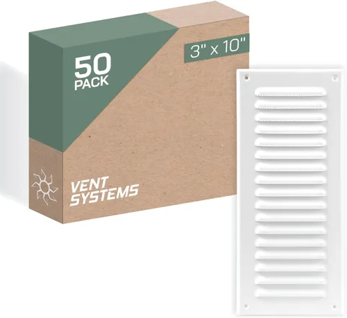 Vista 56 de Vent Systems – 3.35 x 9.84 pulgadas (interior) rejilla de ventilación de aire rectangular de metal blanco para alero, cubierta de rejilla, deflector