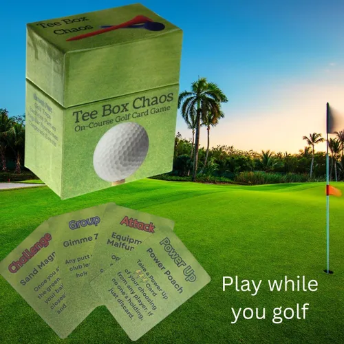 Vista 2 de Tee Box Chaos Juego de cartas de golf, 18 hoyos de diversión, tarjetas de golf impermeables para golfistas, regalos de golf para hombres, accesorios