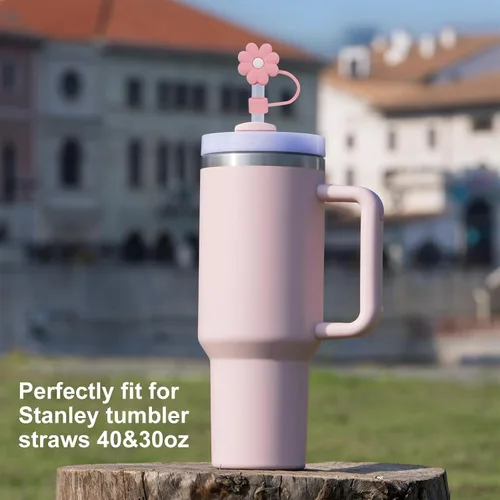 Vista 6 de 4 piezas 1 cm de diámetro lindas cubiertas de pajita de silicona para taza Stanley, tapas de pajita reutilizables a prueba de polvo