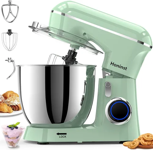 Vista 11 de Honinst Batidora de pie, 6.5 cuartos de galón de 10 velocidades con cabezal inclinable, batidora de cocina 3 en 1 con tazón, gancho para masa, Beige