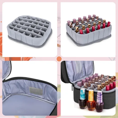 Vista 4 de LUXJA Funda de transporte para esmalte de uñas, capacidad para 30 botellas (0.5 fl oz/15 ml), organizador de doble capa para esmalte de uñas y juego
