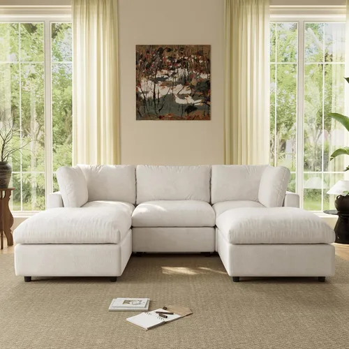 Vista 21 de Sofá modular de nube seccional, moderno sofá en forma de L con otomana, 100 pulgadas, 3 plazas de felpilla para asiento profundo para sala de estar