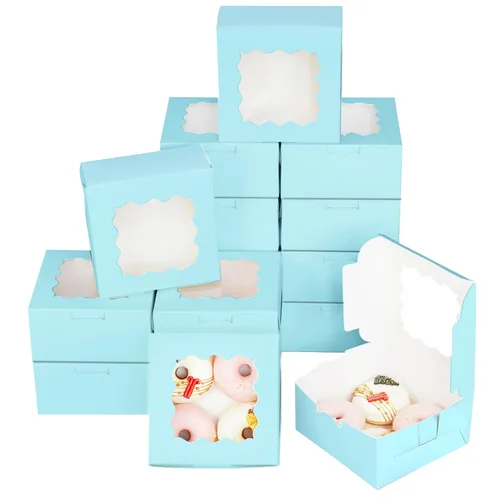 Vista 13 de Bakepacker 100 piezas Cajas Negras para Galletas 6x6x3 pulgadas Fácil Montaje Cajas de Pastelería Macarrones Cajas de Panadería con Ventana