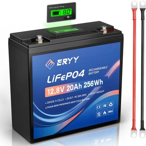 12V 20AH(22Ah) LiFePO4 Lithium Battery with 30A BMS and LCD Voltmeter