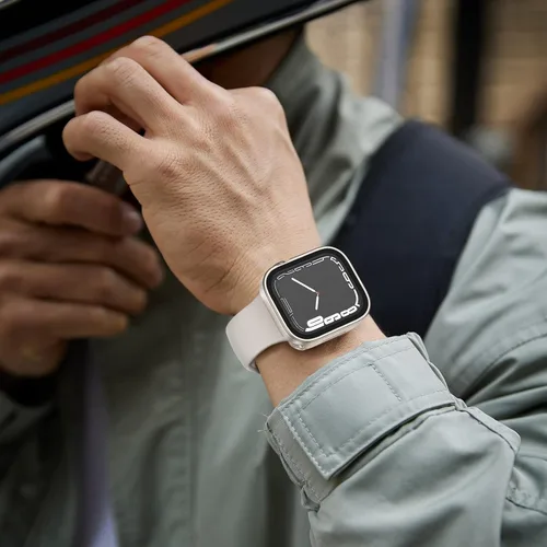 Vista 5 de Paquete de 2 fundas impermeables 2 en 1 para Apple Watch Series 8, 7, de 1.614 pulgadas, borde recto, parachoques delantero y trasero de PC