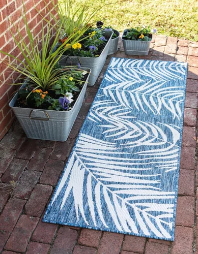 Vista 25 de Unique Loom - Tapete de la colección Outdoor Botanical, diseño de palmera (4.1 pies x 6.1 pies, rectangular, color azul/azul marino)