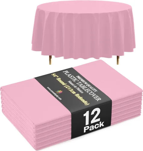 Vista 74 de Exquisite 66% Thicker Premium Aqua Round Tablecloth 0.5 Mil 6 Pack Plastic Table Cloth Disposable 84 Inch Round Plastic Tablecloth Won't Tear Easily