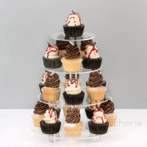 Vista 7 de Soporte para cupcakes de 4 niveles, torre redonda de acrílico para cupcakes, soporte para tartas de varios niveles, soporte transparente grande