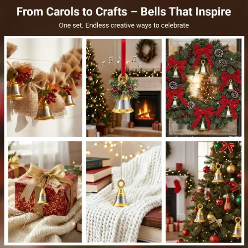 Vista 6 de SATVIK - Juego de 6 campanas de cascabel de metal con lazo para colgar para niños, accesorios Pooja, decoración de templos, elefante y campanas