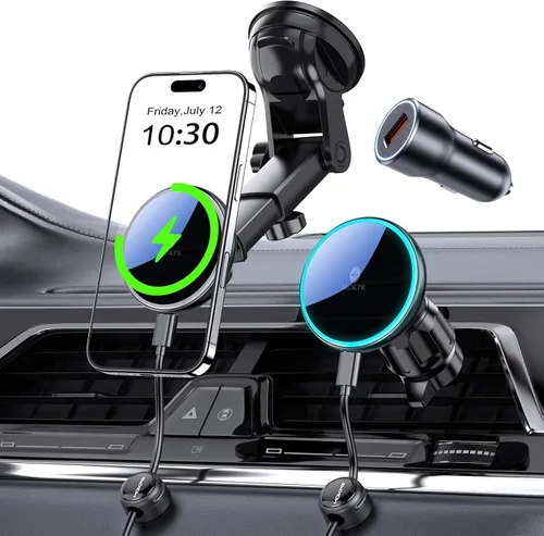 Vista 9 de MOKPR Cargador de coche Mag-Safe, soporte magnético para teléfono para tu cargador de coche, salpicadero, parabrisas, ventilación magnética