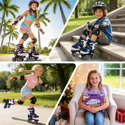 Vista 6 de Patines ajustables para niñas y niños, patines de 4 tamaños con todas las ruedas iluminadas para niños