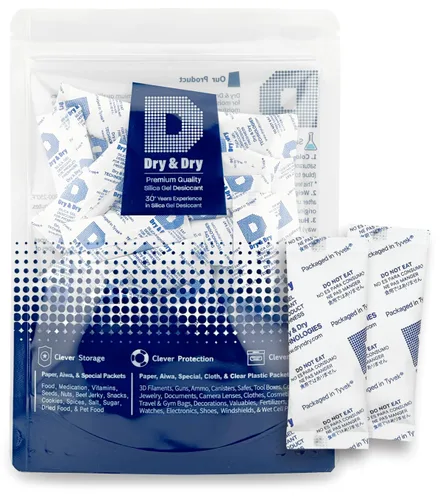 Dry & Dry Paquetes de gel de sílice seguros para alimentos y farmacéuticos de 0.11 oz 50 paquetes Desecantes - Paquetes de gel de sílice Tyvek