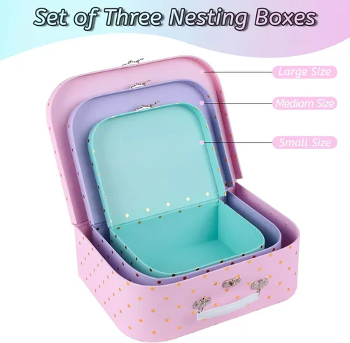 Vista 5 de Eazy2hD Paperboard Suitcases, Set of 3 Decorative Storage Boxes Gift Boxes With Lids for Photo Storage Home Decoration, Birthday, Weddings