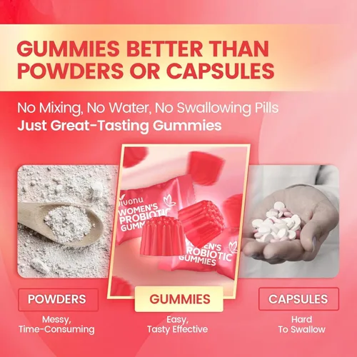 Vista 4 de VivoNu Gomitas probióticas para mujer, gomitas de equilibrio femenino, gomitas prebióticas Mezcla de prebióticos y probióticos Lactobacillus