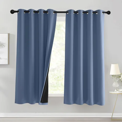 Vista 22 de Pony Dance - Cortinas 100% opacas, cortinas gruesas de doble capa para bloquear la luz, cortinas oscuras con aislamiento térmico y reducción