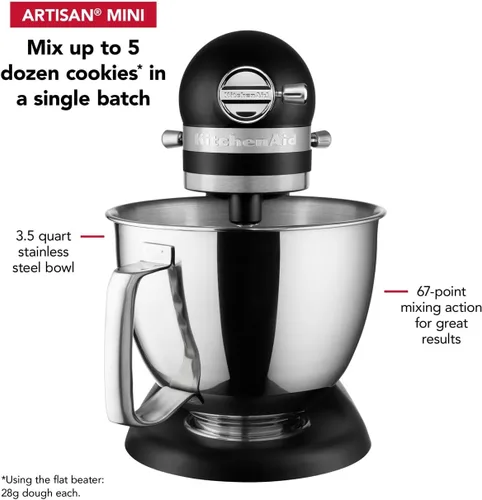 Vista 3 de KitchenAid Artisan Mini Batidora de Pie con Cabezal Inclinable de 3.5 Cuartos - KSM3316X - Negro Mate