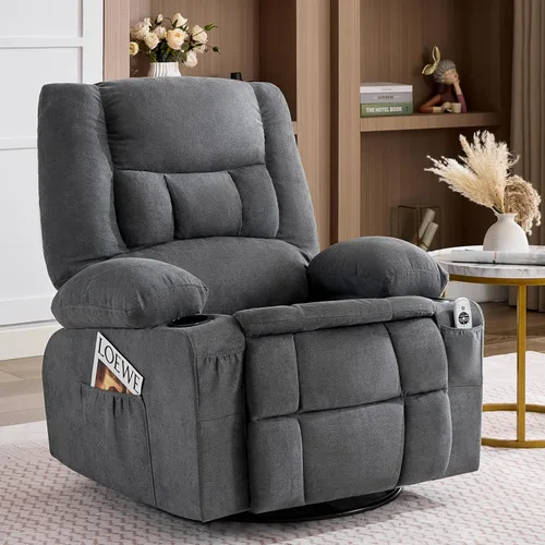 Vista 11 de Rocker - Silla reclinable con masaje y calor, mecedoras para sala de estar, silla ergonómica cómoda con portavasos y puerto de carga USB, bolsillos