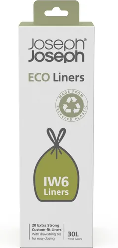 Vista 10 de Joseph Joseph Eco Liners IW8 - Bolsas de basura de plástico reciclado ecológico para cocina y baño, con cintas de amarre y asas con cordón
