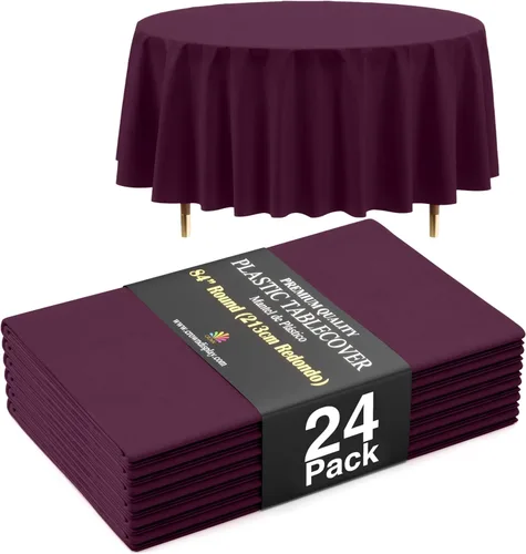Vista 65 de Exquisite 66% Thicker Premium Aqua Round Tablecloth 0.5 Mil 6 Pack Plastic Table Cloth Disposable 84 Inch Round Plastic Tablecloth Won't Tear Easily