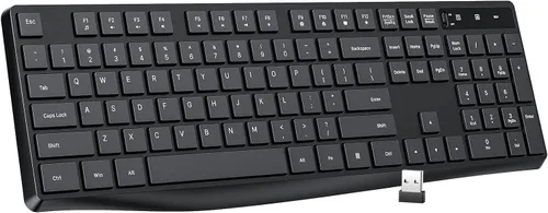 Lovaky Teclado inalámbrico MK98, teclado inalámbrico USB 2.4G, luz indicadora ampliada, teclado ergonómico de tamaño completo para PC con teclado